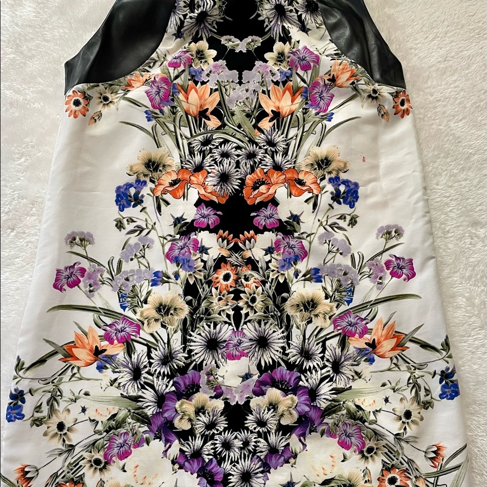 Summer flower mini dress.  Leather trim